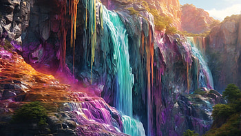Rainbow Waterfall, rainbow, waterfall, colorful, colors, lake HD wallpaper
