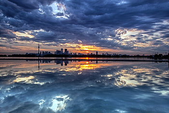 Nature, Sunset, Clouds, City, Reflection, Coast, Evening, Dahl, Distance, Island HD wallpaper