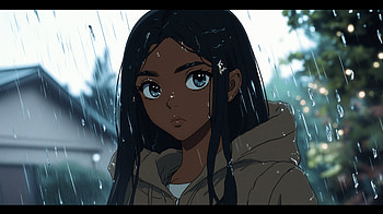 Serene Rain: Black Anime Girl in Ultra, Anime, anime girl, black anime girl, girl, rain, Rain Anime HD wallpaper