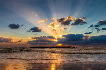 Sunset, sea, landscape, clouds, sky, nature, splendor HD wallpaper