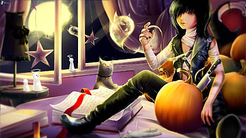 Halloween Anime, pumpkin, Halloween, anime, moon HD wallpaper