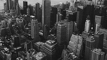 New York skyline, Black and white graphy, River skyline, Dark HD wallpaper