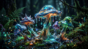 Bioluminescent Glass Mushrooms —, Fungi HD wallpaper