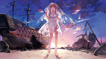 Ship Wrecked, Bird, Ship, Bare foot, Lost, Girl, Beach, Cant think of a fourth, Stranded, Sea gul HD wallpaper