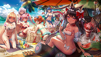 beach party, party, anime, ecchi, beach HD wallpaper