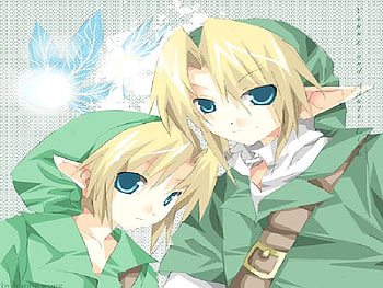 Young Link & Link, artwork, young link, anime-styled, green, video games, zelda, link, navi HD wallpaper