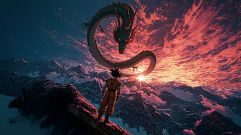 Goku Faces Shenron, goku, shenron, anime, artwork, art, digital-art, artist, ai, deviantart HD wallpaper