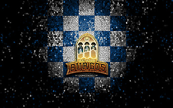 CB San Pablo Burgos, glitter logo, ACB, blue white checkered background, spanish basketball team, San Pablo Burgos logo, mosaic art, basketball, San Pablo Burgos HD wallpaper