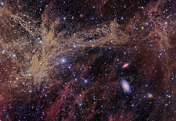 The M81 Galaxy Group through the Integrated Flux Nebula, galaxies, nebula, fun, space, cool, stars HD wallpaper