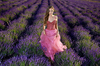 Lavender Field Girl Dress Cute , girls, model, lavender, flowers, field HD wallpaper