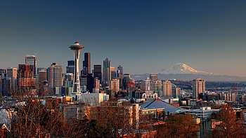 Space Needle, Cityscape, Skyscraper, Snowy mountain HD wallpaper