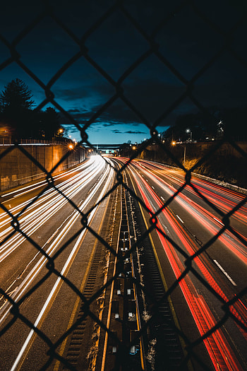 Cities, Road, Grid, Night City, Fence, Long-Term Exposure HD phone wallpaper