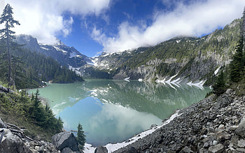 Blanca Lake, Washington, sky, mountains, clouds, trees, water, usa HD wallpaper