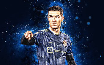 Cristiano Ronaldo, 2022, Manchester United, football stars, blue uniform, CR7, Manchester United FC, blue neon lights, Cristiano Ronaldo , CR7 Man United, Cristiano Ronaldo Manchester United HD wallpaper
