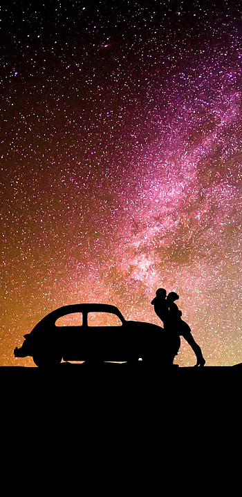Milky way car hug, Samsung Galaxy S8 , Breathtaking view, Celestial romance HD phone wallpaper