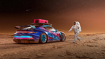 Porsche 911 Gt3 In Space And Astronaut, porsche-911, porsche, 2023-cars, space, astronaut, cgi, artist, artwork, digital-art, artstation, cars HD wallpaper
