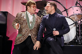 Taron Egerton and Elton John, Rocketman HD wallpaper