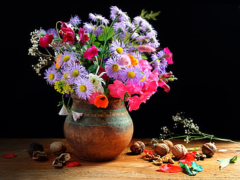 Still life, table, vase, beautiful, spring, nice, delicate, pretty, flowers, lovely, harmony HD wallpaper