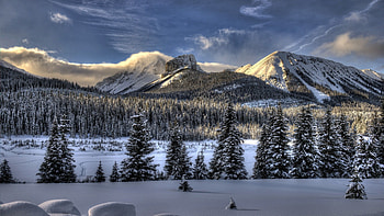 superb winter landscape r, winter, valley, clouds, forests, r, mountains HD wallpaper