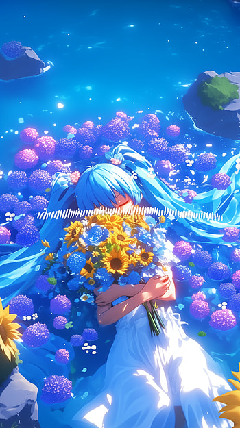 Hatsune Miku — Blue Bouquet , Hatsune Miku, blue anime, bouquet, blue hair HD phone wallpaper