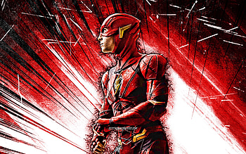 The Flash, red abstract rays, Justice League, Barry Allen, superheroes, DC Comics, grunge art, The Flash , creative, Flash HD wallpaper