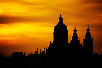 Cathedral Sunset Silhouette, silhouette, sunset, cathedral, architecture, landscape, nature HD wallpaper
