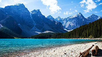 The turquoise water of Moraine Lake, Alberta, mountains, canada, peaks, landscape, clouds, sky HD wallpaper