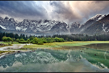 Mountain with touch of cloud, nature, lake HD wallpaper