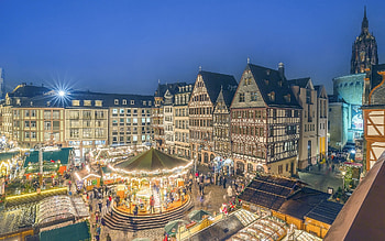Christmas Time in Germany, evening, Christmas, lights, Germany, houses, carousel HD wallpaper