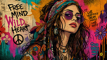 Bohemian Wild Heart —, Woman, Portrait, Hippie, Graffiti HD wallpaper