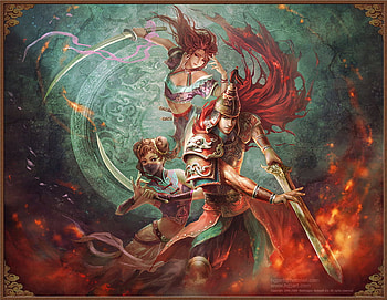 The Warriors, cute, oriental, hero, group, warrior, sexy, sword, hot, chinese, girl, blade, anime girl, boy, anime, fantasy, weapon, fire HD wallpaper
