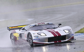 Ford, headlights, white, wet, racing, formulaone, car, wheels, track HD wallpaper