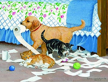 By Persis Clayton, dog, kitten, art, cat, puppy, persis clayton, painting, naughty, friend HD wallpaper