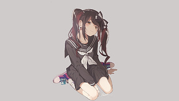 Ponytails, anime girl, black school dress, original HD wallpaper