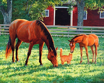 A nice Day, animal, paint, horse, cat HD wallpaper