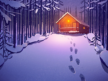 Art, Snow, Forest, House, Traces HD wallpaper