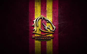 Brisbane Broncos, golden logo, National Rugby League, purple metal background, australian rugby club, Brisbane Broncos logo, rugby, NRL HD wallpaper