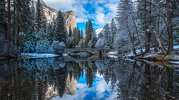 Bridges, , , Bridge, Cloud, Forest, Mountain, Park, River, Snow, Tree, Water, Yosemite National Park HD wallpaper