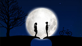 Children Silhouettes Love Moon Romance HD wallpaper