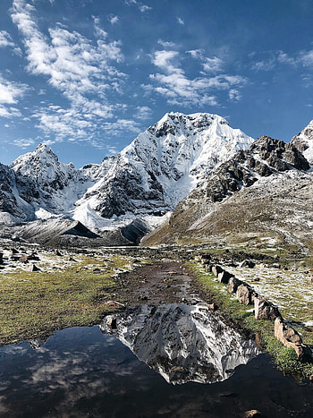 Nature, Mountains, Snow, Rocks, Lake, Reflection, Snow Covered, Snowbound HD phone wallpaper