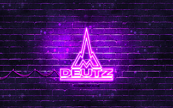 Deutz-Fahr violet logo, , violet brickwall, Deutz-Fahr logo, brands, Deutz-Fahr neon logo, Deutz-Fahr HD wallpaper