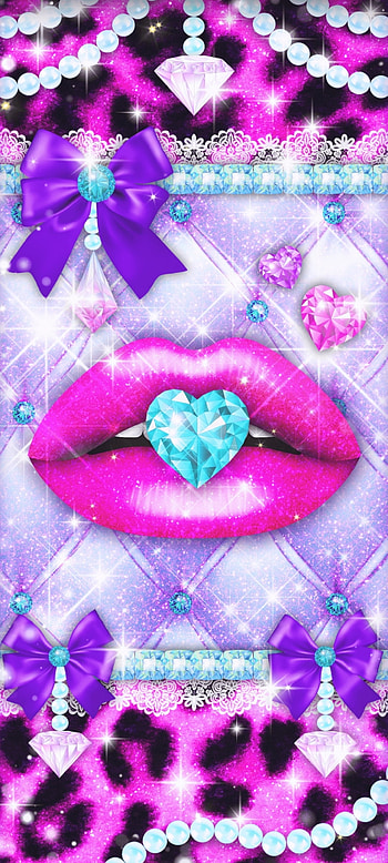 Glitter Lip, aqua, magenta, diamond, jawel, ribbon HD phone wallpaper