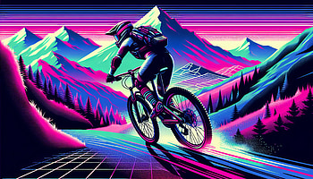 Mountain Biking Adventure, mountain biking, retro, neon, landscape, adventure HD wallpaper