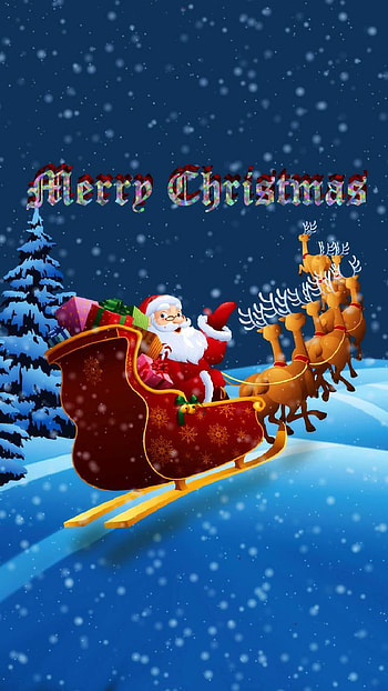 Santa and His Reindeer Taking Off, snow, Santa, holiday, Christmas HD phone wallpaper
