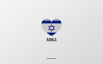 I Love Ramla, Israeli cities, Day of Ramla, gray background, Ramla, Israel, Israeli flag heart, favorite cities, Love Ramla HD wallpaper