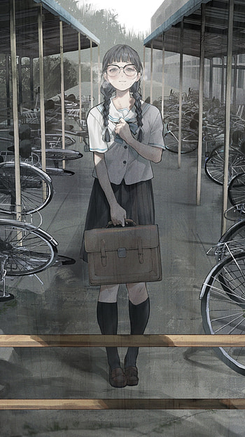 Rainy Bike Rack — Schoolgirl Anime , school uniform, Anime, girl, anime girl HD phone wallpaper