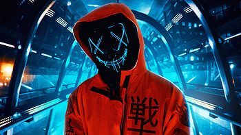 In Transparent Tunnel, hoodie, mask, neon, artist, artwork, digital-art HD wallpaper