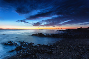 Nature, Sea, Clouds, Dawn, Lights, Shore, Bank HD wallpaper