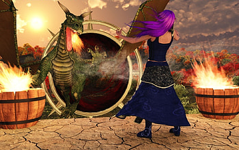 The Summoner, magic, flames, calling, dragon, magician, fire, woman, witch HD wallpaper