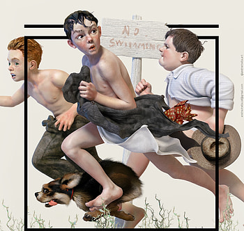 No swimming, summer, children, fantasy, art, boy, running, sign, vara, copil HD wallpaper